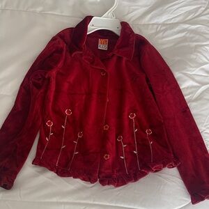 Kids Red Velvet Button Down Shirt